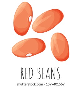 Red beans vector set, isolated cartoon style illustration.