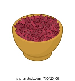 Red beans in wooden bowl. Groats in wood dish. Vector illustration
