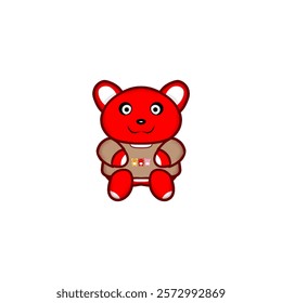 Red bear cartoon sticker wearing casual t-shirt