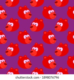 Red bear head,seamless pattern on hot pink background.