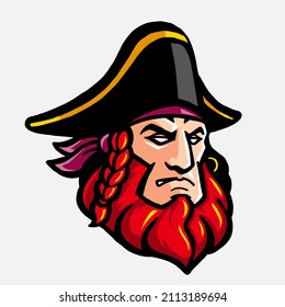 Red beard pirate mascot head