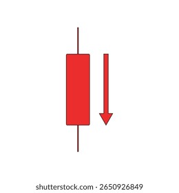 Red bearish candlestick chart icon with a downward arrow, symbolizing falling stock prices, negative market movement, or financial decline. Commonly used in financial trading and market analysis.