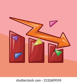 Red Bearish Chart Arrow. Cartoon Illustration Design Concept. Premium Vector.
