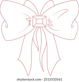 Red beautiful bow, linear festive bow for decoration and design
