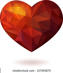 Red beautiful heart, which consists of geometric forms - triangles