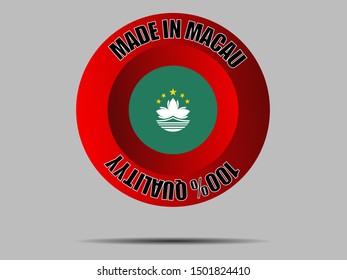 Red and beautiful Made in button with National flag of Macau. original colors and proportion. Simply vector illustration, isolated on gray background. from countries flag set.