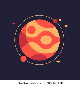 The red beautiful styled planet isolated on the dark background. Fully editable vector illustration. Perfect for scientific views and informational banners. 