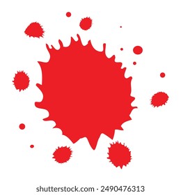 Red Beautiful vector illustration of set of ink blots or blood stains drops and splashes on a white background