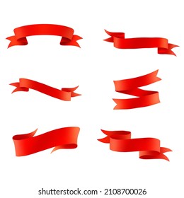 Red beautiful vector ribbon set
