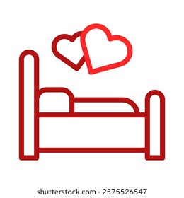 Red Bed with two red heart shapes above