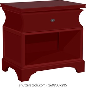 The Red Bedroom Night Table Vector Illustration. The Bedside Night Stand Isolated On White Background. Furniture Clip Art