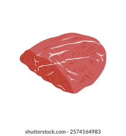 Red beef meat in flat design. Fresh uncooked fillet cut, butchery menu. Vector illustration isolated.
