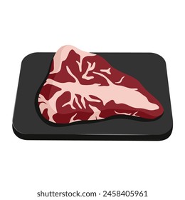 Red beef steak on stone tray. Rib eye. Lamb meat. Vector illustration
