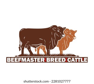 RED BEEFMASTER BREEDS CATTLE LOGO, silhouette of great bull standing vector illustrations