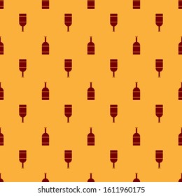 Red Beer bottle icon isolated seamless pattern on brown background.  Vector Illustration
