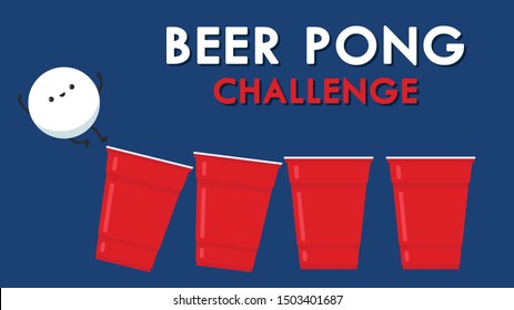 Red beer cup character design. ball character. Beer cup vector. Beer pong poster design. ping pong ball vector.