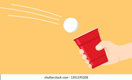 Red beer cup and hand vector. Beer pong poster design.