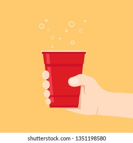 Red beer cup and hand vector.