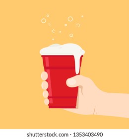 Red beer cup and hand vector. hand vector.wallpaper. free space for text.