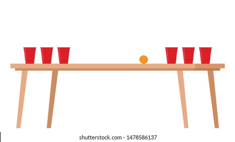 Red beer cup vector. beer cup on the table. beer pong vector.