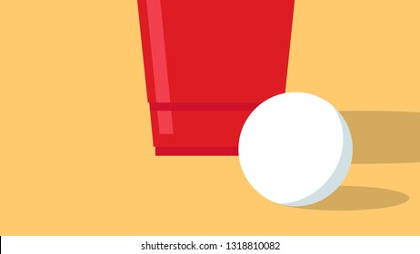 Red beer cup vector. ping pong ball vector. wallpaper. free space for text. copy space.