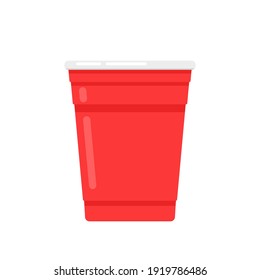 Red Beer Cup Vector. Red Plastic Cup Isolated On White Background.