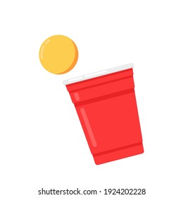 Red Beer Cup Vector. Red Plastic Cup Isolated On White Background.