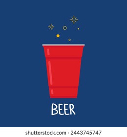Red beer cup vector. Red plastic cup isolated on blue background.