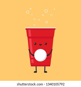 Red beer cup vector. Beer pong poster design. wallpaper. free space for text. copy space. character design. red beer mascot.