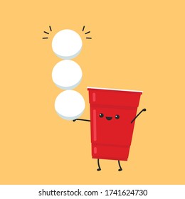 Red beer cup vector. Beer pong poster design. free space for text. copy space. red beer mascot.