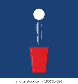 Red beer cup vector. Beer pong poster design. free space for text.
