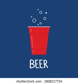 Vector de taza de cerveza roja. Diseño de afiches de pong de cerveza. espacio libre para texto.