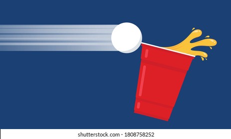 Vector de taza de cerveza roja. Diseño de afiches de pong de cerveza. Vector de pelota de ping pong.