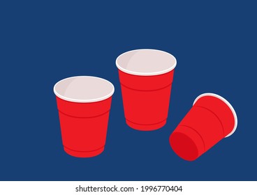 Red beer cup vector. Beer pong poster design. free space for text.