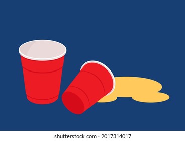 Red Beer Cup Vector. Symbol . Free Space For Text. Red Plastic Cups Vector.