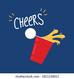 Red beer cup. Cup vector.  wallpaper. Vector Illustration of Beer Pong shot with Pingpong ball.