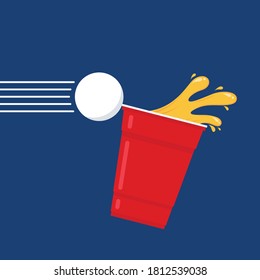 Red beer cup. Cup vector.  wallpaper. Vector Illustration of Beer Pong shot with Pingpong ball.