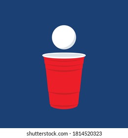 Red beer cup. Cup vector.  wallpaper. Vector Illustration of Beer Pong shot with Pingpong ball.