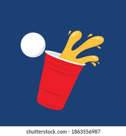 Red beer cup. Cup vector.  wallpaper. Vector Illustration of Beer Pong shot with Pingpong ball.