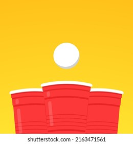 Red beer cup. Cup vector.  wallpaper. Vector Illustration of Beer Pong shot with Pingpong ball.