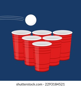 Red beer cup. Cup vector.  wallpaper. Vector Illustration of Beer Pong shot with Pingpong ball.