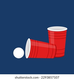 Copa de cerveza roja. Vector de la copa.  fondo de pantalla. Ilustración vectorial del tiro de Beer Pong con la pelota de Pingpong.