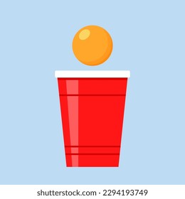 Red beer cup. Cup vector.  wallpaper. Vector Illustration of Beer Pong shot with Pingpong ball.