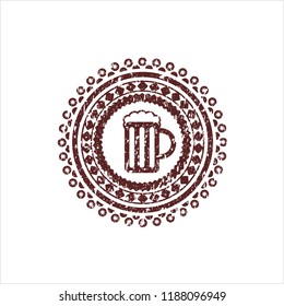 Red beer jar icon inside rubber grunge texture stamp