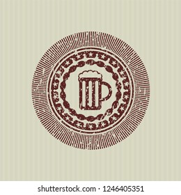 Red beer jar icon inside rubber stamp with grunge texture