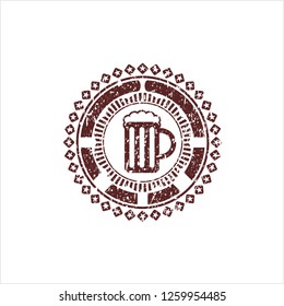 Red beer jar icon inside grunge style stamp