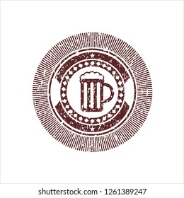 Red beer jar icon inside distress rubber stamp