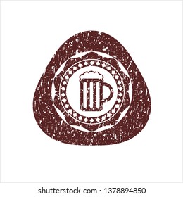 Red beer jar icon inside rubber grunge stamp