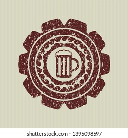 Red beer jar icon inside distress rubber grunge texture stamp