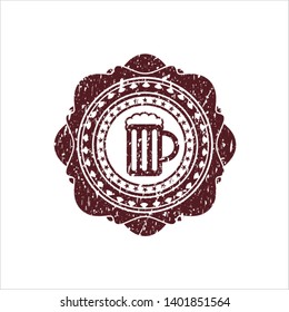 Red beer jar icon inside rubber grunge stamp